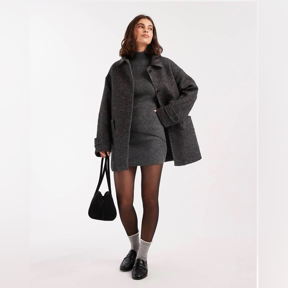 ASOS Wool Blend Textured Jacket With Collar In Herringbone